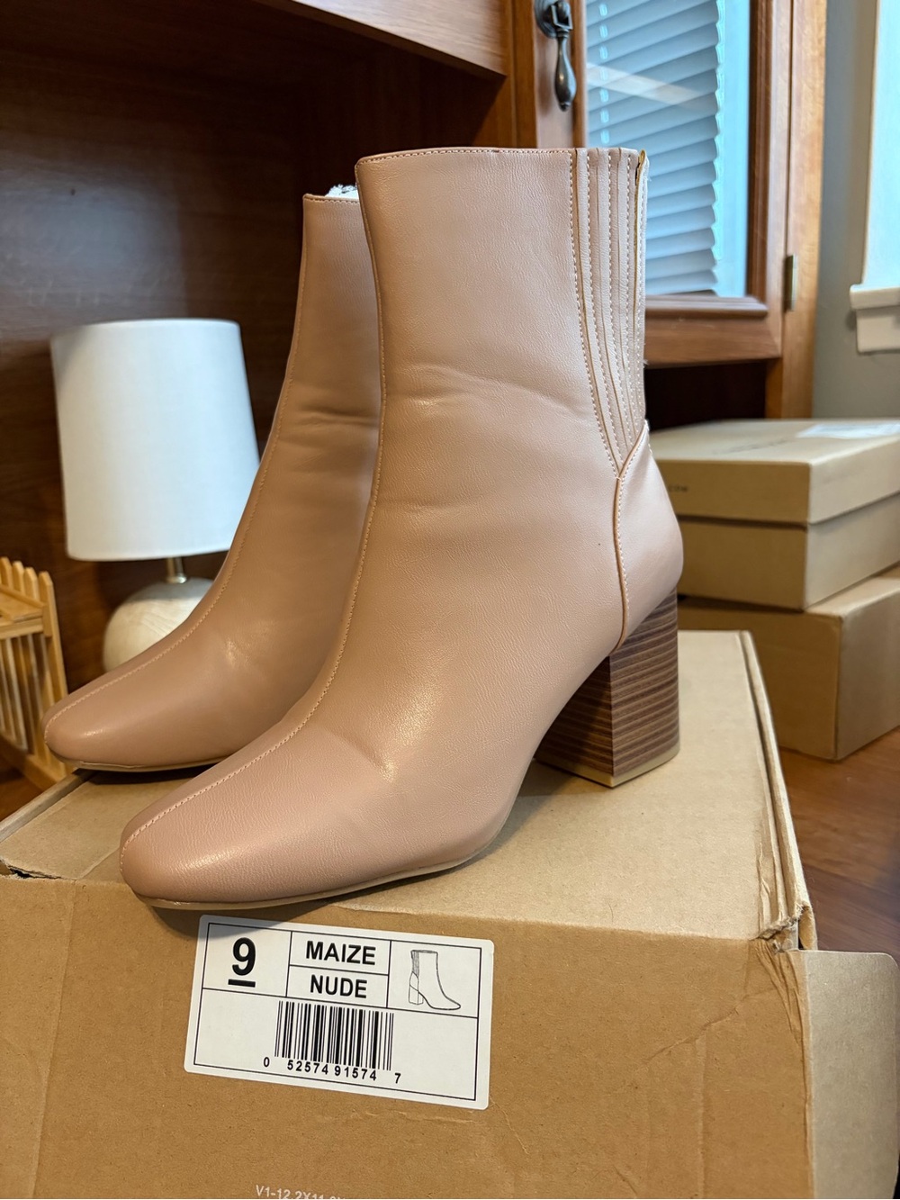Journee Collection Maize Nude Block-Heel Ankle Boots